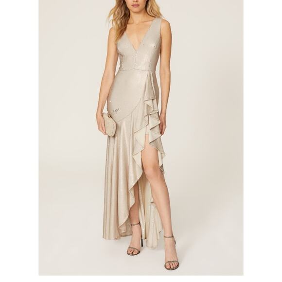 Badgley Mischka Ruffled Sequin Gown 10 - Picture 1 of 15
